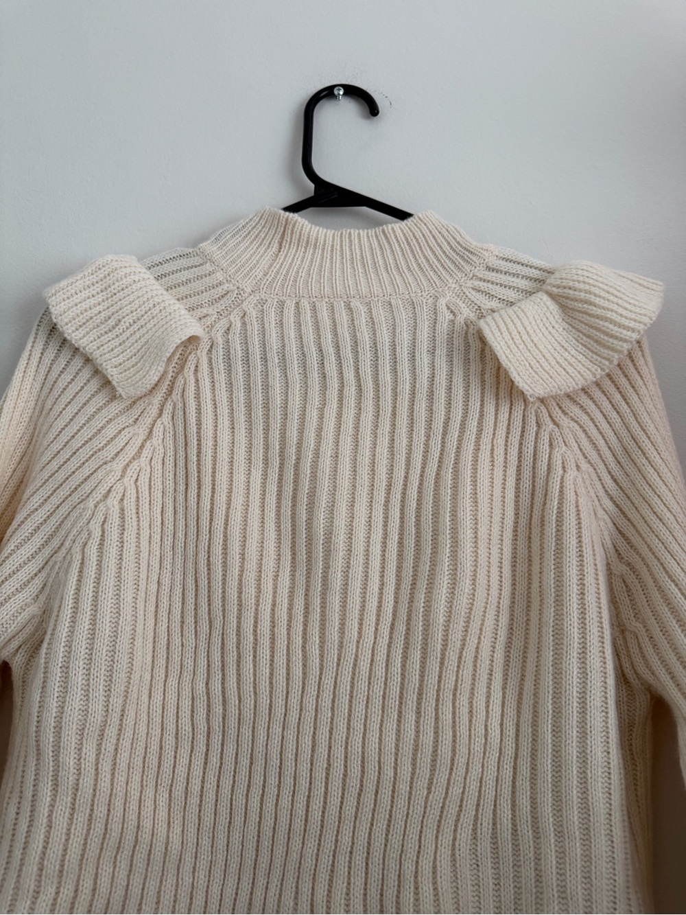 Cream Ribbed Ruffle Crewneck Sweater - Picture 8 of 10